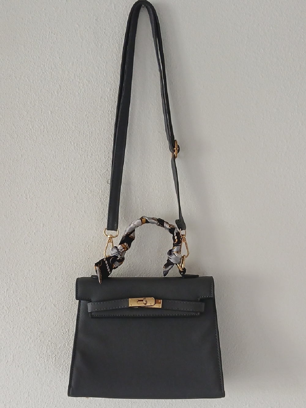 Grey Women's Top-Handle Crossbody Bag with Gold Hardware